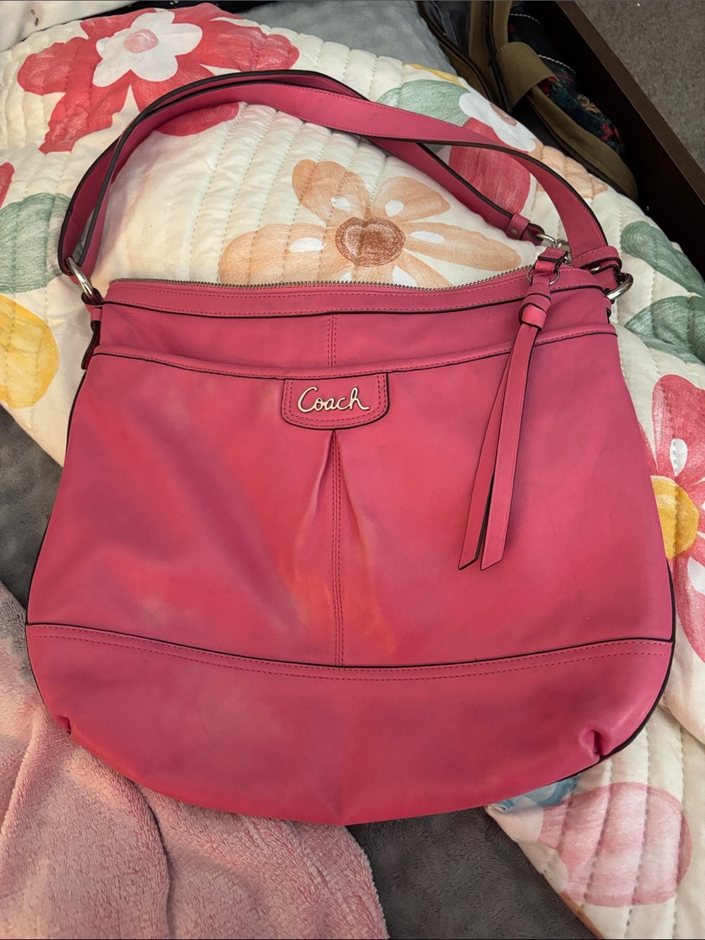 Coach Pink Leather Shoulder Hobo Bag with Tassel